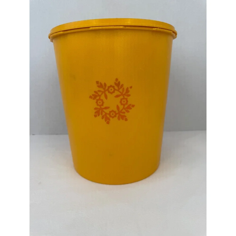 Vintage‎ Tupperware Servalier Canister Yellow Sunburst Lid Floral 1339-3 1205-4